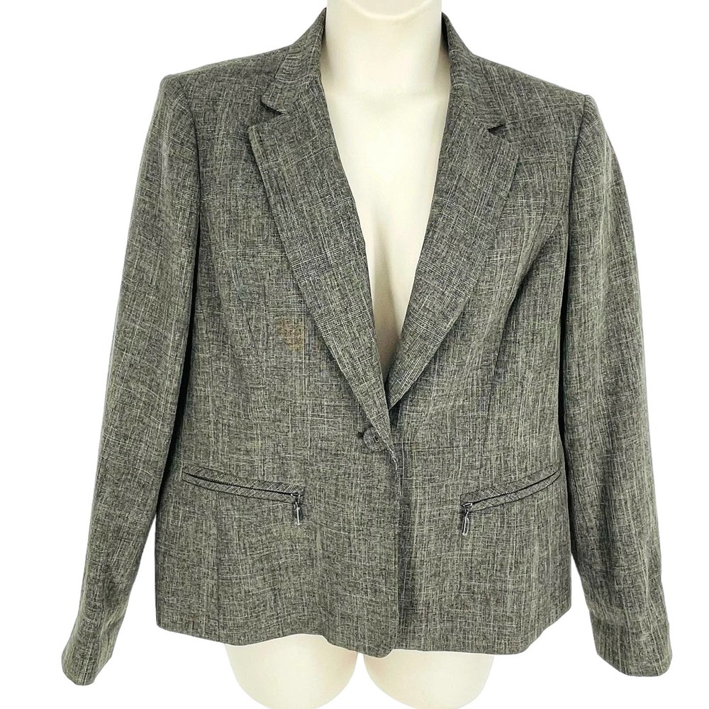 Alfani Gray Tweed Single Button Blazer Jacket Womens 16 Classic Office Career